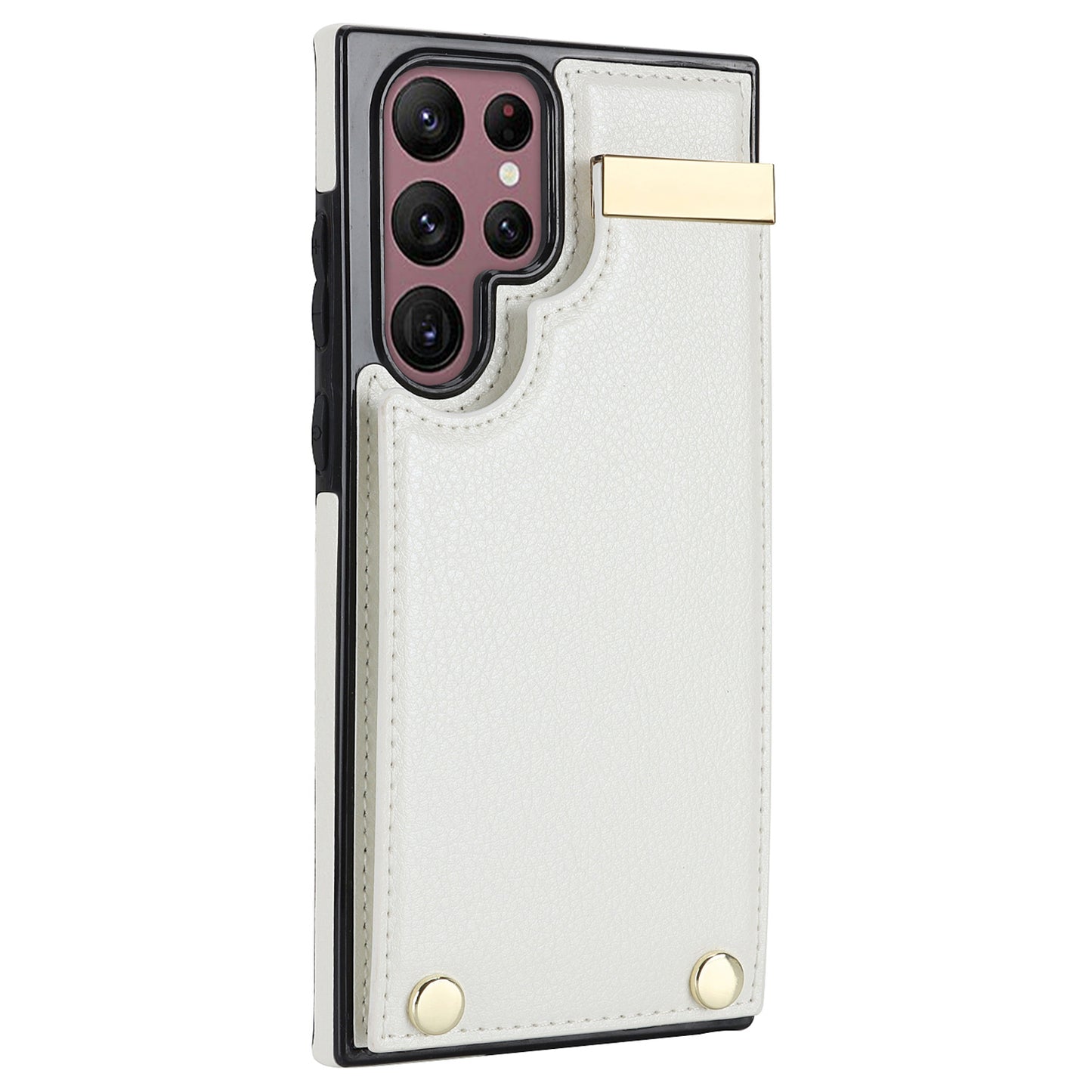 For Samsung Galaxy S24 Ultra Cover Hardware Decor TPU+PU Leather Card Bag Cell Phone Case - White