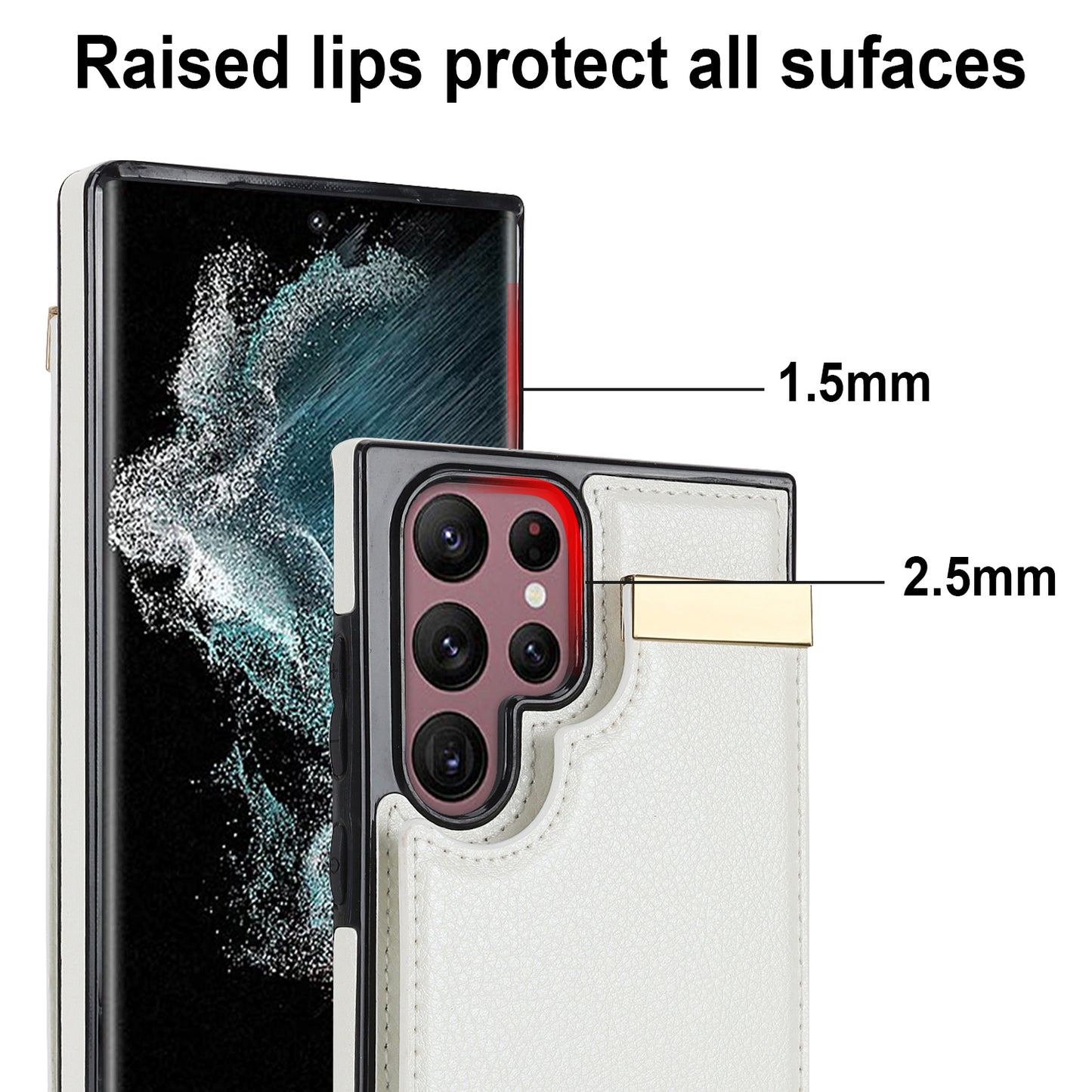 For Samsung Galaxy S24 Ultra Cover Hardware Decor TPU+PU Leather Card Bag Cell Phone Case - White