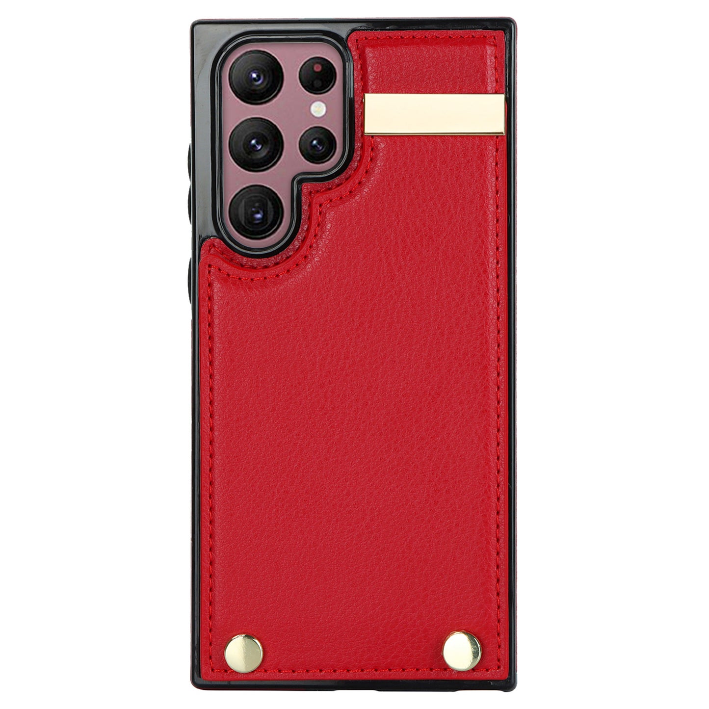 For Samsung Galaxy S24 Ultra Cover Hardware Decor TPU+PU Leather Card Bag Cell Phone Case - Red