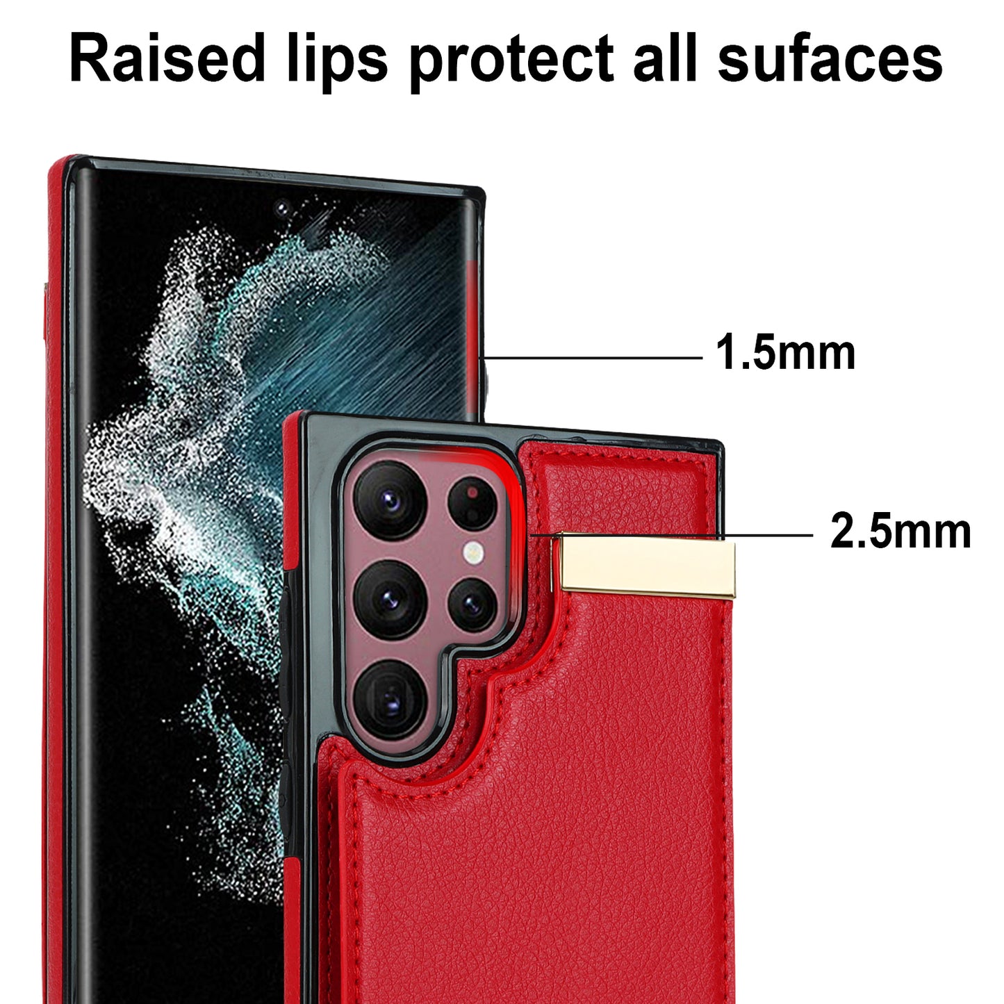 For Samsung Galaxy S24 Ultra Cover Hardware Decor TPU+PU Leather Card Bag Cell Phone Case - Red