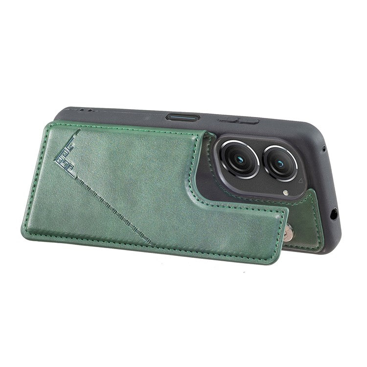 For Asus Zenfone 9 5G / Zenfone 10 5G Case PU Leather+TPU Card Holder Kickstand Phone Shell - Green