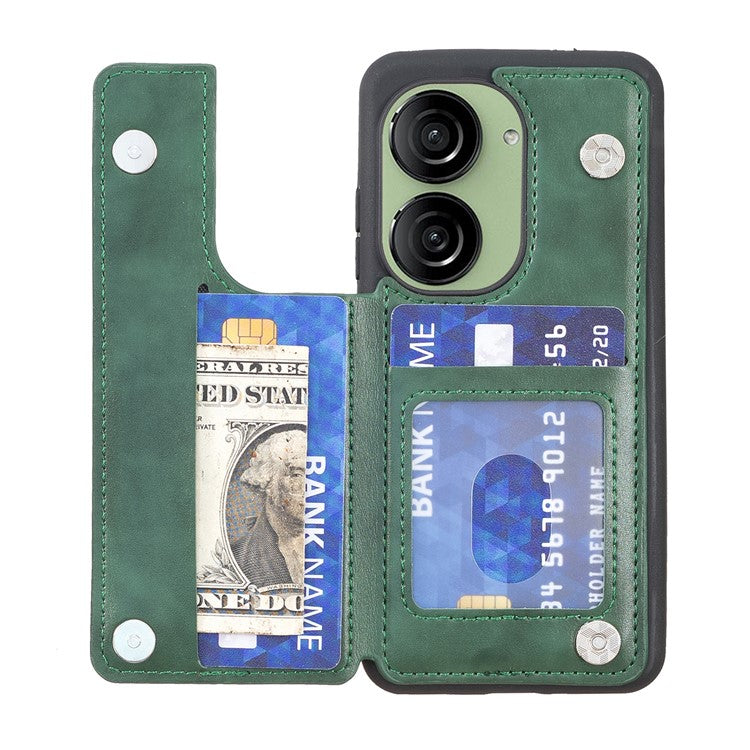 For Asus Zenfone 9 5G / Zenfone 10 5G Case PU Leather+TPU Card Holder Kickstand Phone Shell - Green