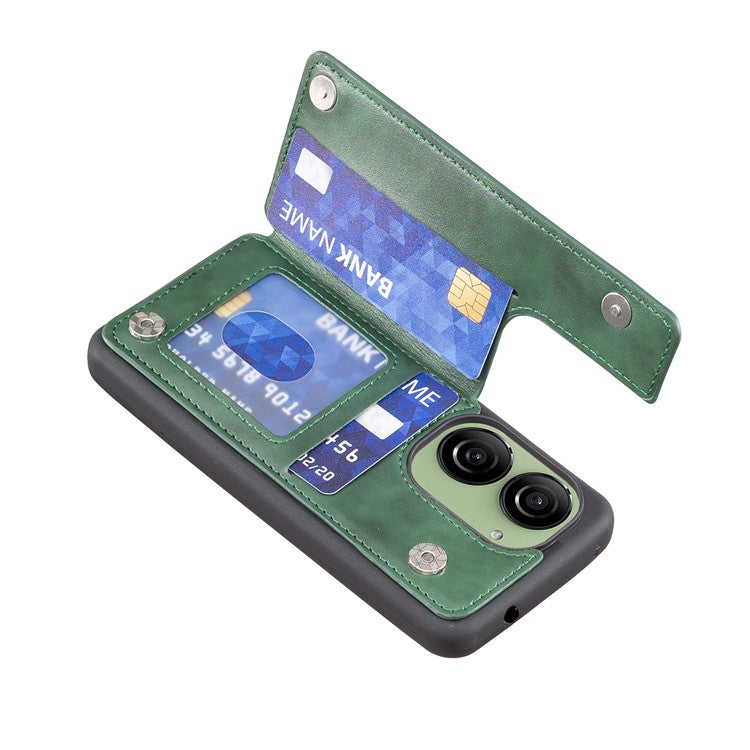 For Asus Zenfone 9 5G / Zenfone 10 5G Case PU Leather+TPU Card Holder Kickstand Phone Shell - Green