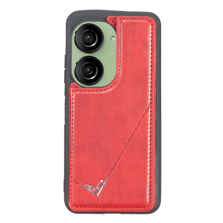 For Asus Zenfone 9 5G / Zenfone 10 5G Case PU Leather+TPU Card Holder Kickstand Phone Shell - Red