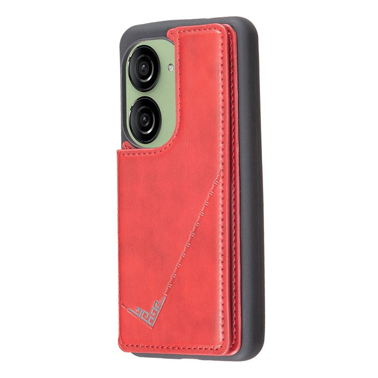 For Asus Zenfone 9 5G / Zenfone 10 5G Case PU Leather+TPU Card Holder Kickstand Phone Shell - Red