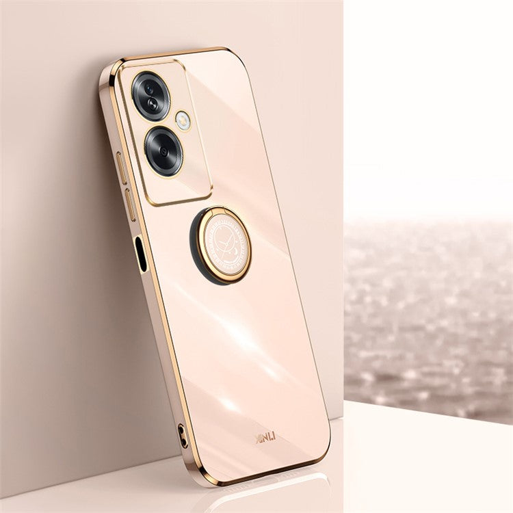 XINLI For Oppo A2 5G / A79 5G Soft TPU Case Electroplating Technology Kickstand Cover - Pink