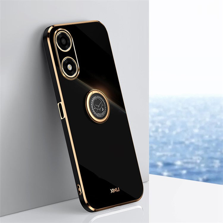 XINLI For Oppo A2x 5G Case Kickstand Ring Holder Design Phone Cover - Black