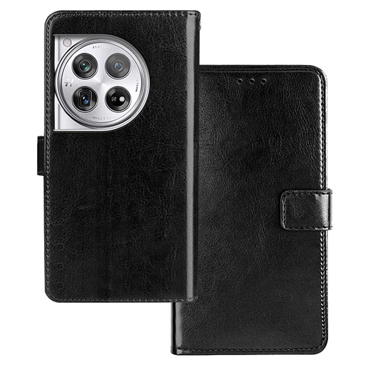 IDEWEI For OnePlus 12 5G Leather Wallet Phone Case Crazy Horse Pattern - Black