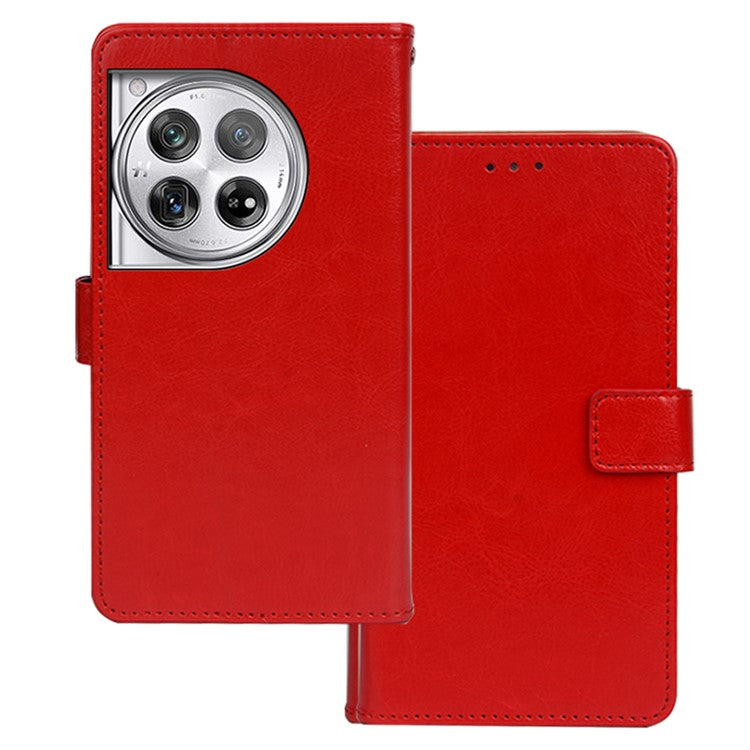 IDEWEI For OnePlus 12 5G Leather Wallet Phone Case Crazy Horse Pattern - Red