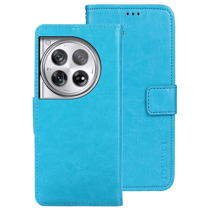 IDEWEI For OnePlus 12 5G Wallet Case Crazy Horse Pattern Folio Flip Leather Cover - Sky Blue
