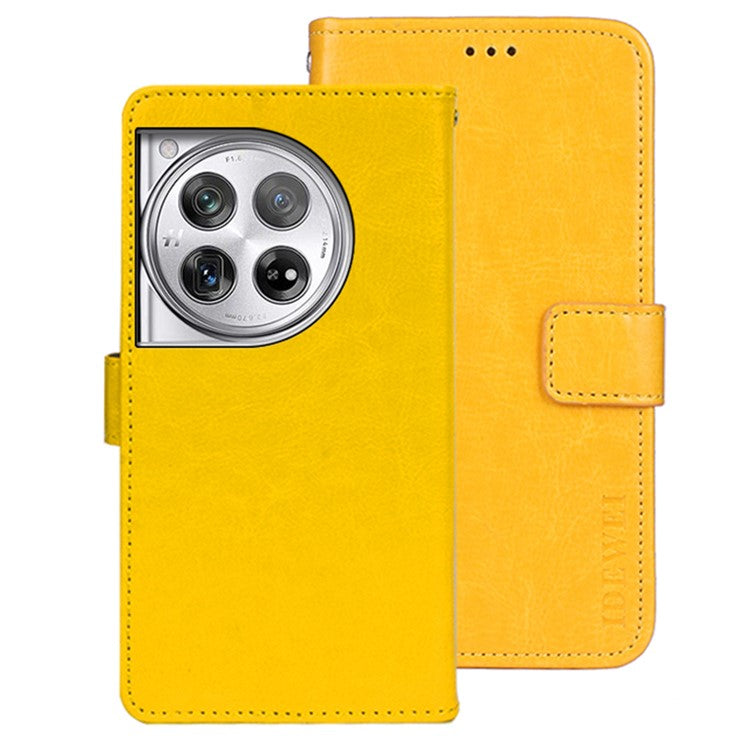 IDEWEI For OnePlus 12 5G Wallet Case Crazy Horse Pattern Folio Flip Leather Cover - Yellow
