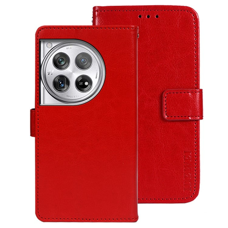 IDEWEI For OnePlus 12 5G Wallet Case Crazy Horse Pattern Folio Flip Leather Cover - Red
