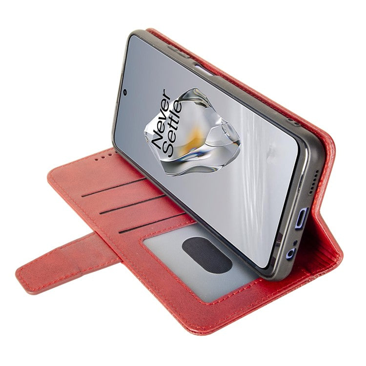 IDEWEI For OnePlus 12 5G Magnetic Case Leather Calf Texture Shockproof Wallet Phone Cover - Red