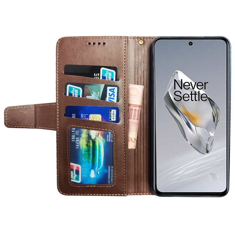 IDEWEI For OnePlus 12 5G Magnetic Case Leather Calf Texture Shockproof Wallet Phone Cover - Brown