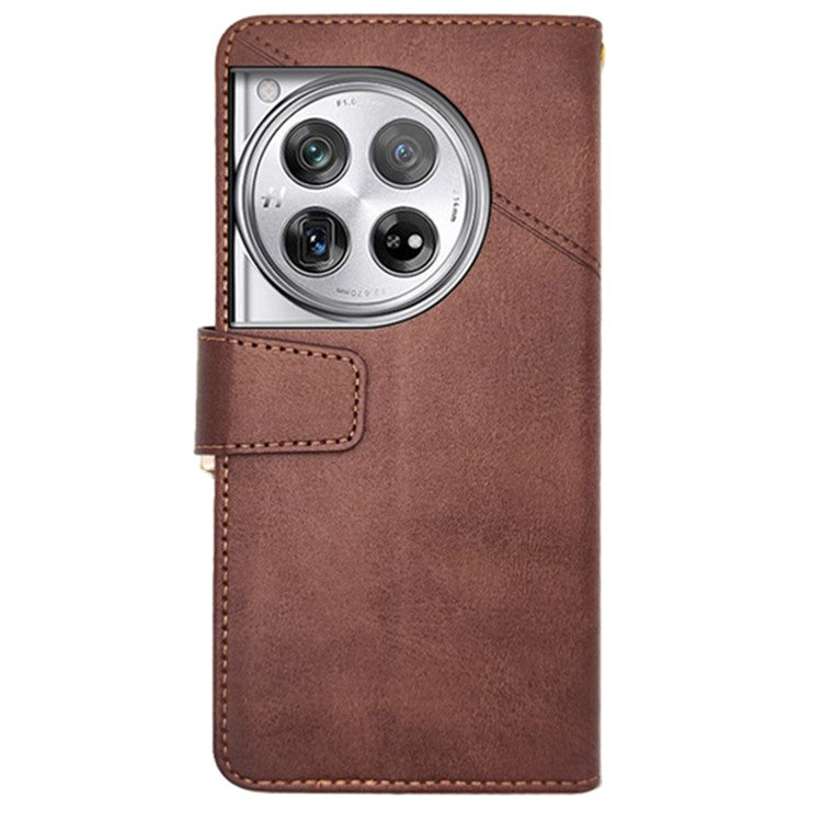 IDEWEI For OnePlus 12 5G Magnetic Case Leather Calf Texture Shockproof Wallet Phone Cover - Brown