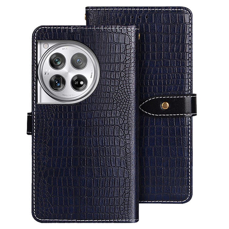 IDEWEI For OnePlus 12 5G Leather Phone Case Crocodile Texture Stand Wallet - Blue
