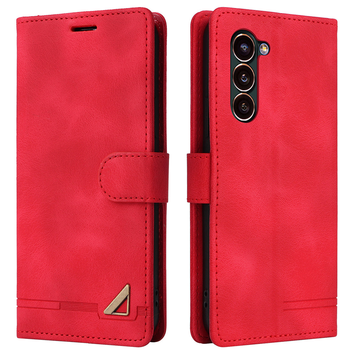007 Series For Samsung Galaxy S24 Case Anti-Scratch PU Leather Flip Stand Phone Cover - Red