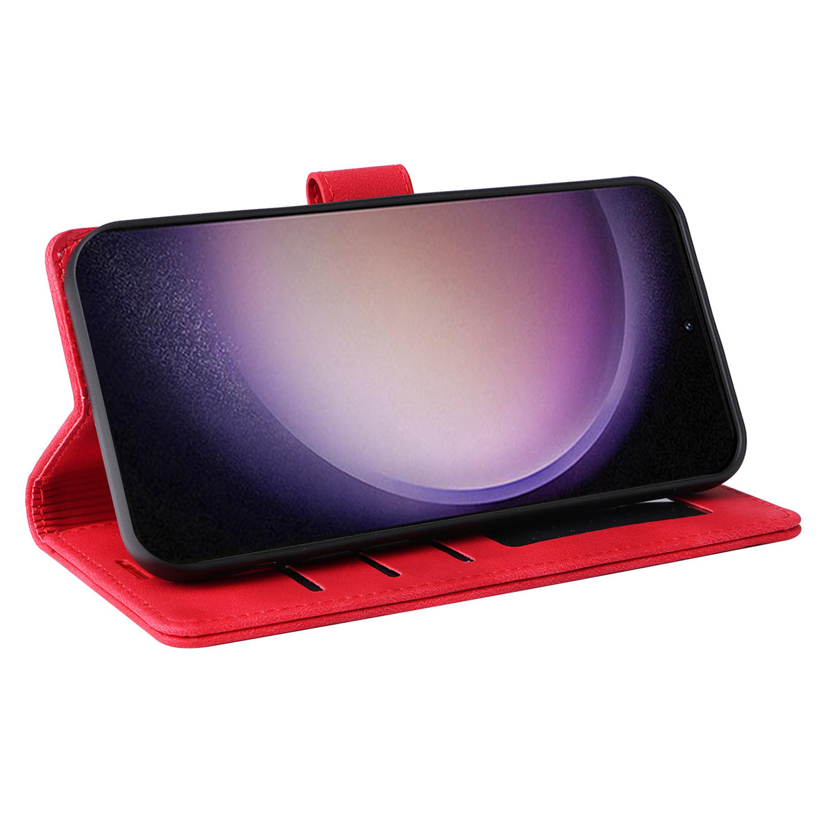 007 Series For Samsung Galaxy S24 Case Anti-Scratch PU Leather Flip Stand Phone Cover - Red