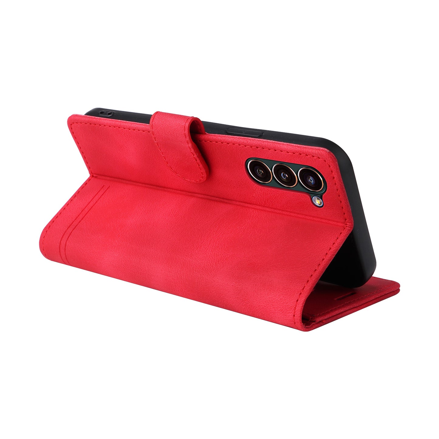 007 Series For Samsung Galaxy S24 Case Anti-Scratch PU Leather Flip Stand Phone Cover - Red