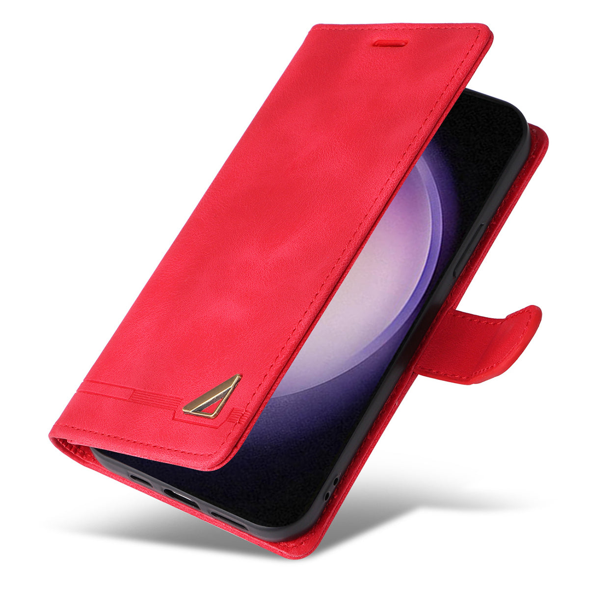 007 Series For Samsung Galaxy S24 Case Anti-Scratch PU Leather Flip Stand Phone Cover - Red