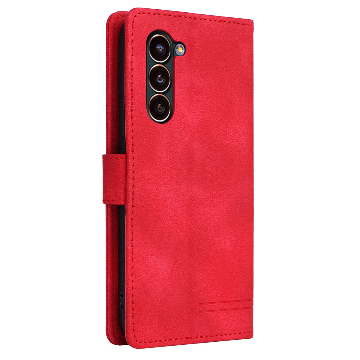 007 Series For Samsung Galaxy S24 Case Anti-Scratch PU Leather Flip Stand Phone Cover - Red