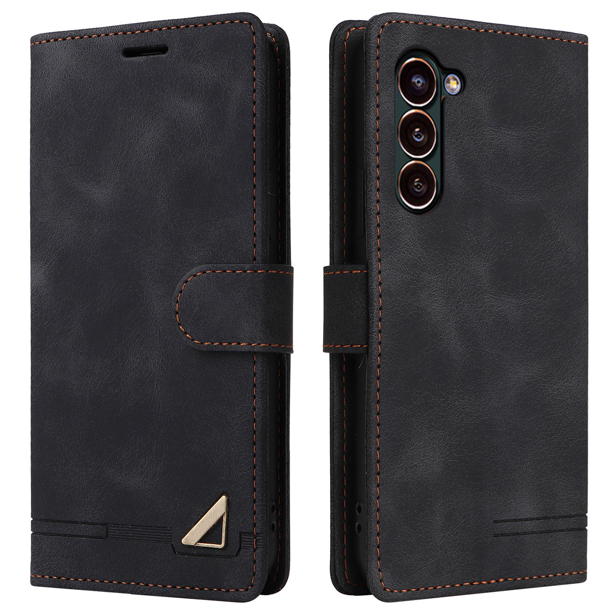 007 Series For Samsung Galaxy S24+ Case TPU+PU Leather Magnetic Skin-touch Phone Stand Cover - Black
