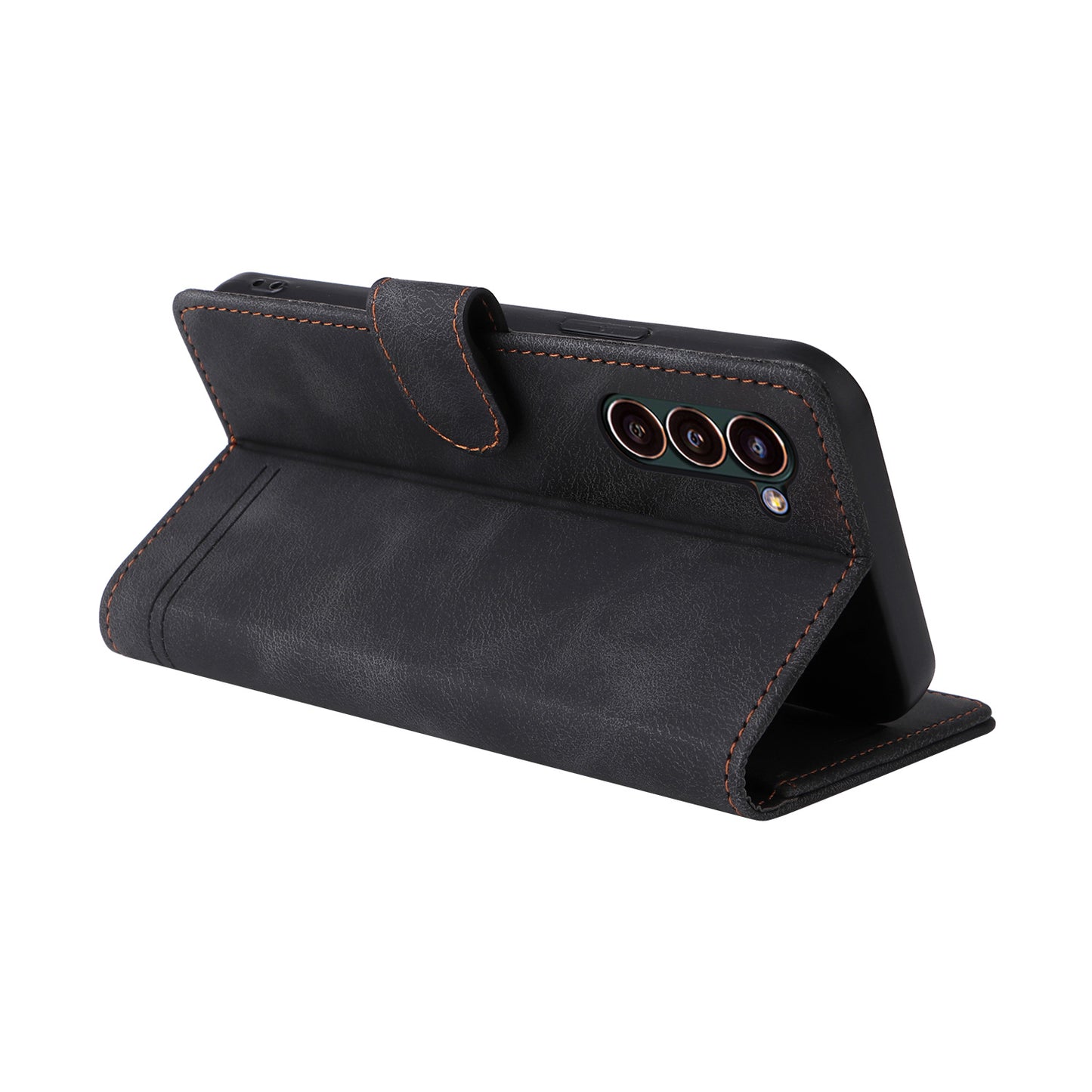 007 Series For Samsung Galaxy S24+ Case TPU+PU Leather Magnetic Skin-touch Phone Stand Cover - Black