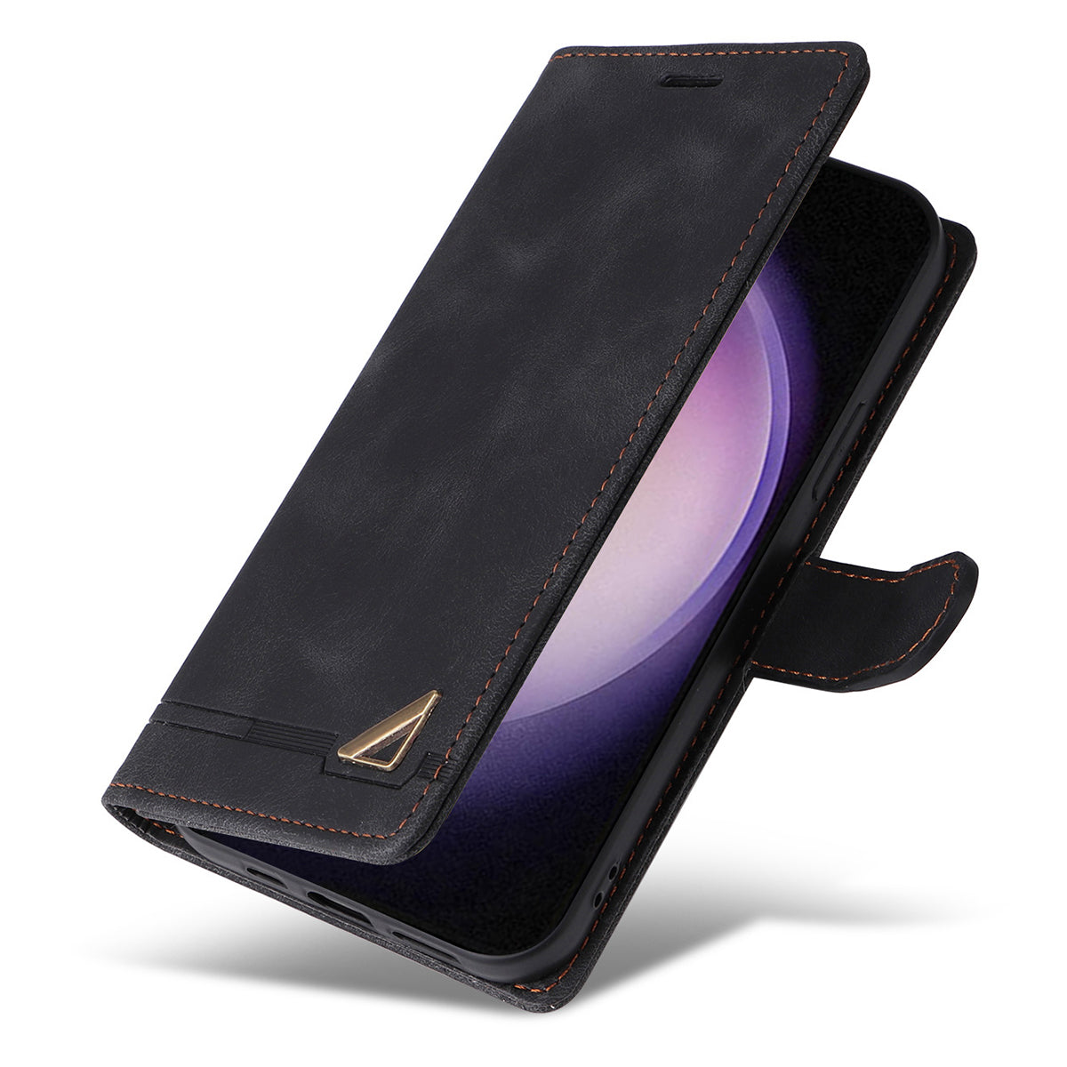 007 Series For Samsung Galaxy S24+ Case TPU+PU Leather Magnetic Skin-touch Phone Stand Cover - Black