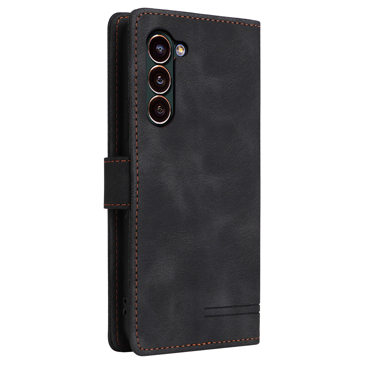 007 Series For Samsung Galaxy S24+ Case TPU+PU Leather Magnetic Skin-touch Phone Stand Cover - Black