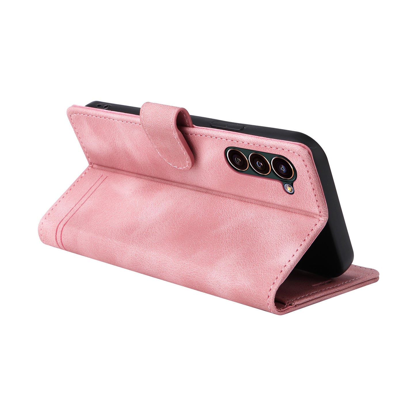 007 Series For Samsung Galaxy S24+ Case TPU+PU Leather Magnetic Skin-touch Phone Stand Cover - Pink