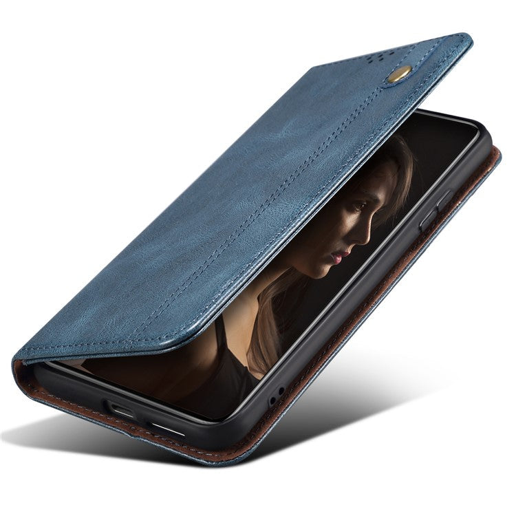 For OnePlus 12 5G Case Stand with Card Holder Waxy Crazy Horse Texture Leather Cover - Blue
