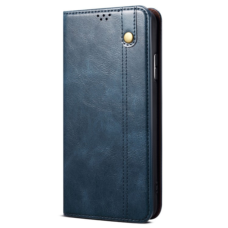 For OnePlus 12 5G Case Stand with Card Holder Waxy Crazy Horse Texture Leather Cover - Blue