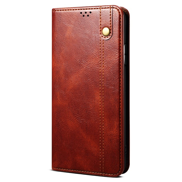 For OnePlus 12 5G Case Stand with Card Holder Waxy Crazy Horse Texture Leather Cover - Brown