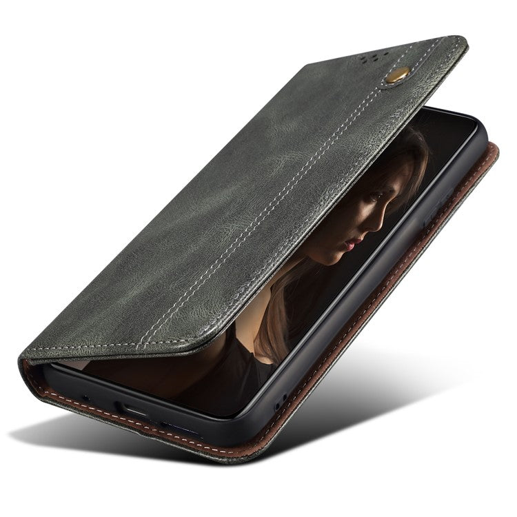 For OnePlus 12 5G Case Stand with Card Holder Waxy Crazy Horse Texture Leather Cover - Green