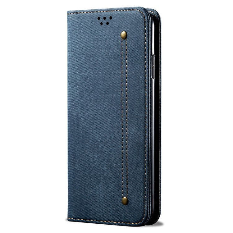 For OnePlus 12 5G Case with Stand Jeans Cloth Texture Wallet Leather Cover - Blue