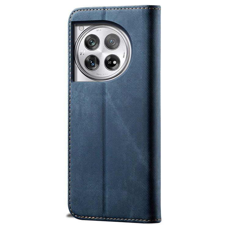 For OnePlus 12 5G Case with Stand Jeans Cloth Texture Wallet Leather Cover - Blue