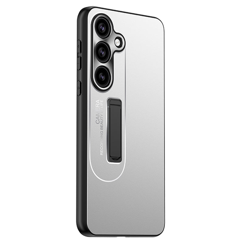For Samsung Galaxy S24 Back Cover Anti-drop Kickstand PC Phone Protective Case - Silver