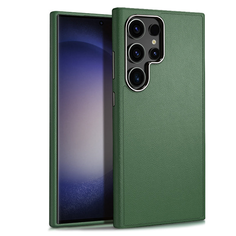 For Samsung Galaxy S24 Ultra Case Leather+Silicone Shockproof Protective Phone Cover - Army Green