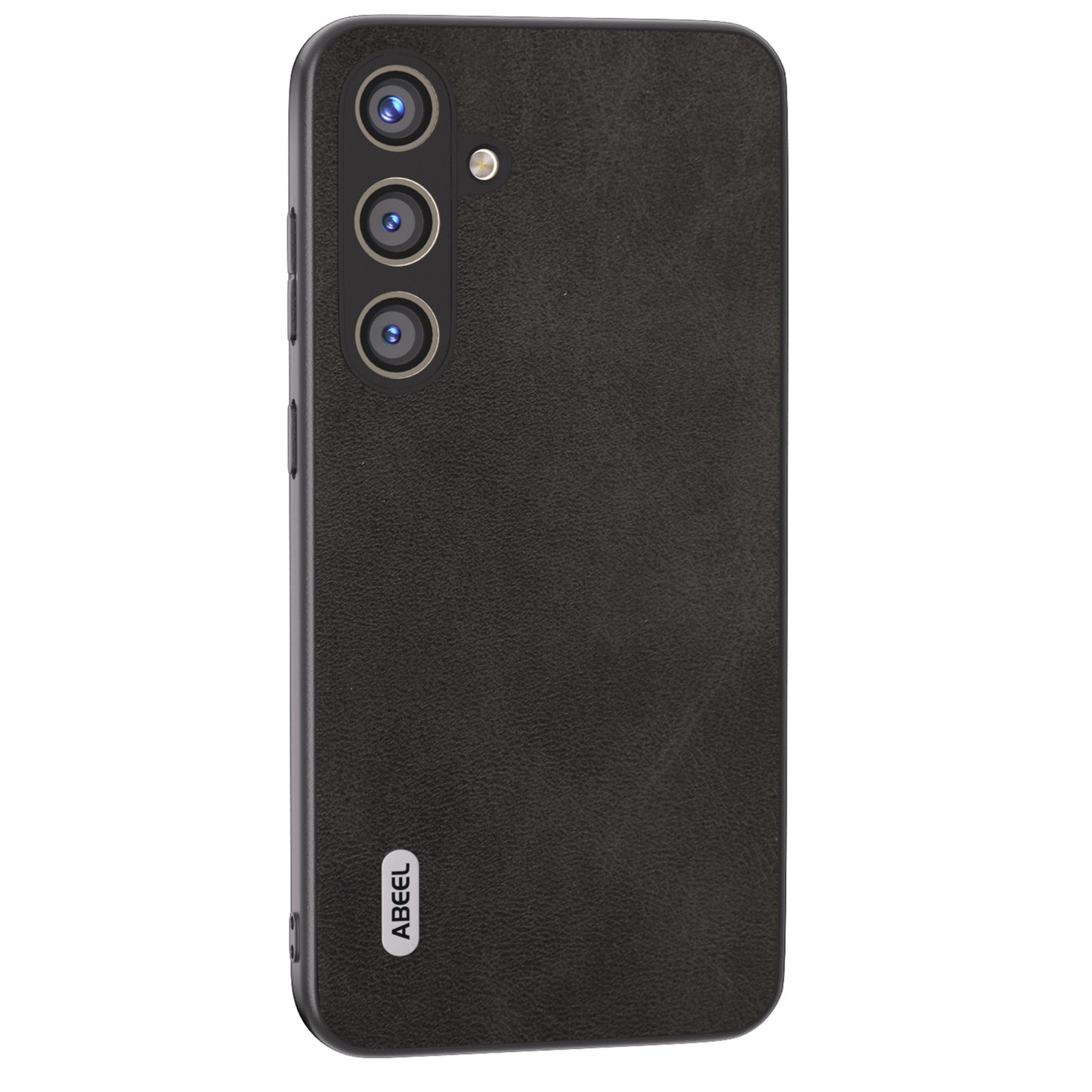 ABEEL For Samsung Galaxy S24+ Case Cowhide Texture PU Leather + Hard PC Phone Back Shell - Black