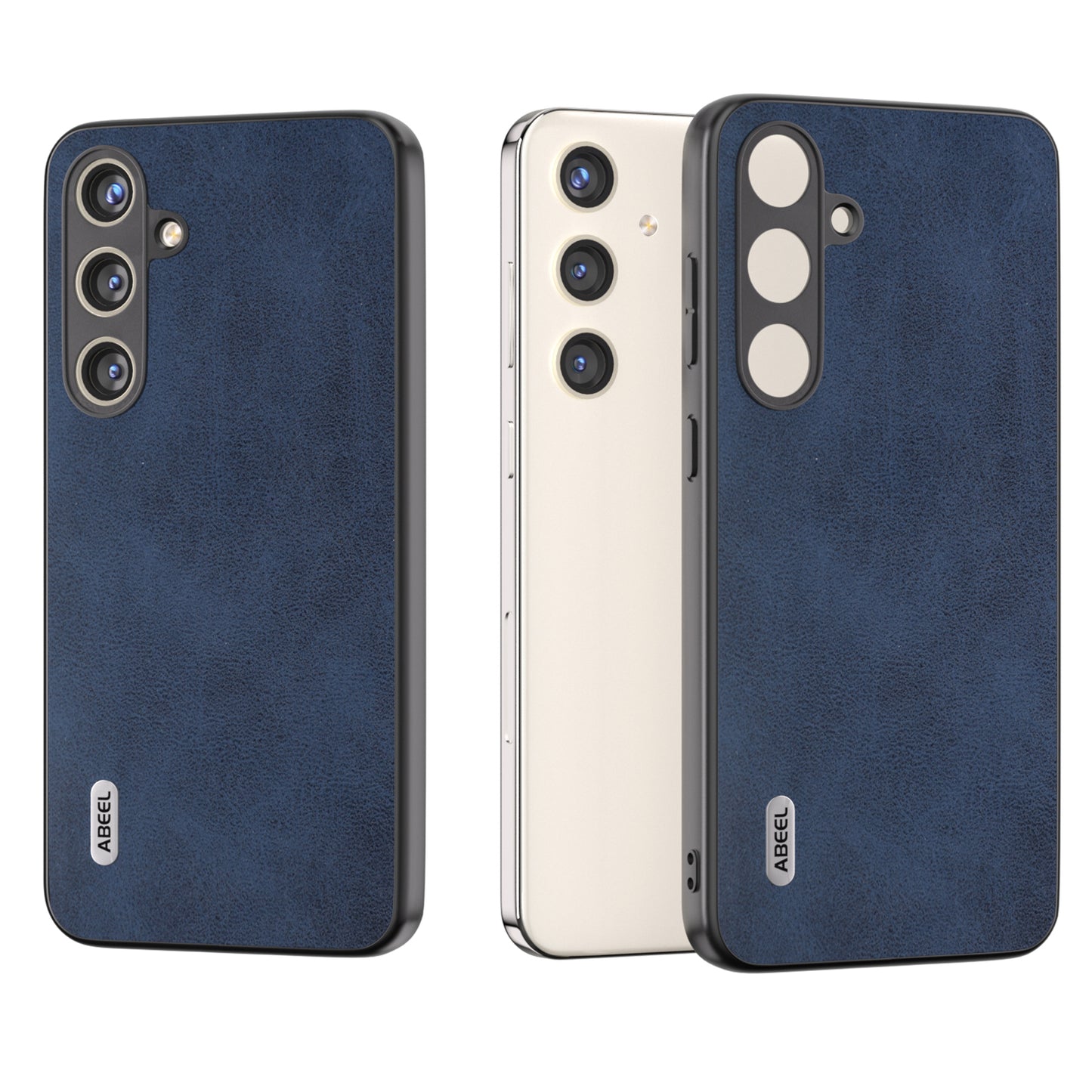 ABEEL For Samsung Galaxy S24+ Case Cowhide Texture PU Leather + Hard PC Phone Back Shell - Blue