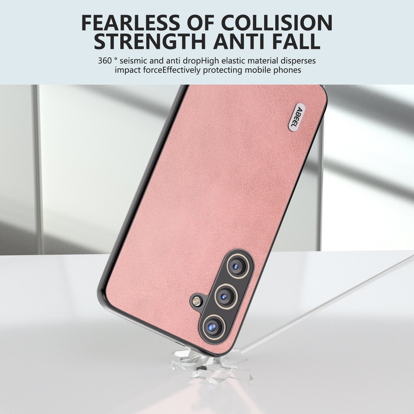 ABEEL For Samsung Galaxy S24+ Case Cowhide Texture PU Leather + Hard PC Phone Back Shell - Pink