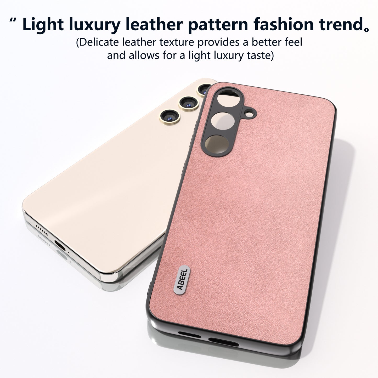 ABEEL For Samsung Galaxy S24+ Case Cowhide Texture PU Leather + Hard PC Phone Back Shell - Pink