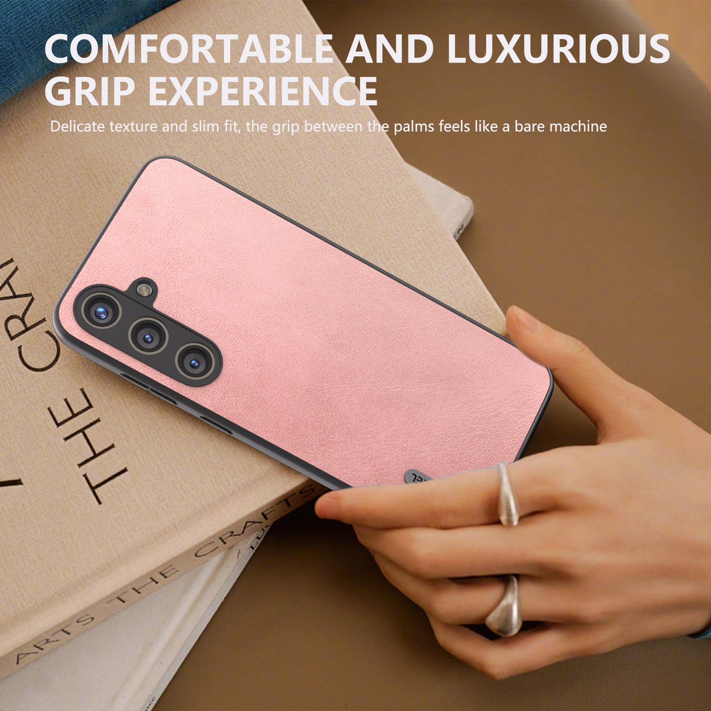 ABEEL For Samsung Galaxy S24+ Case Cowhide Texture PU Leather + Hard PC Phone Back Shell - Pink
