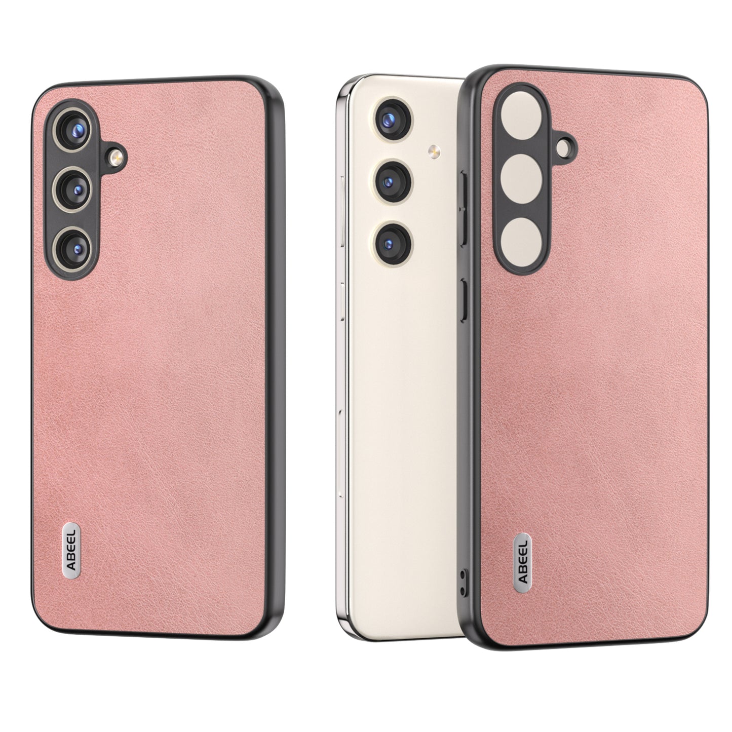 ABEEL For Samsung Galaxy S24+ Case Cowhide Texture PU Leather + Hard PC Phone Back Shell - Pink