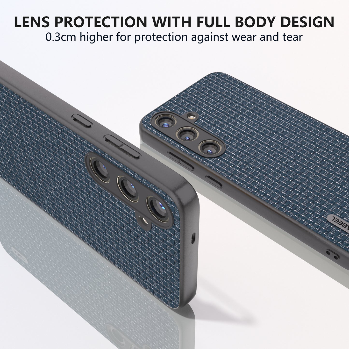 ABEEL For Samsung Galaxy S24 Phone Case Protective Shock Absorption Genuine Cow Leather Cover - Blue