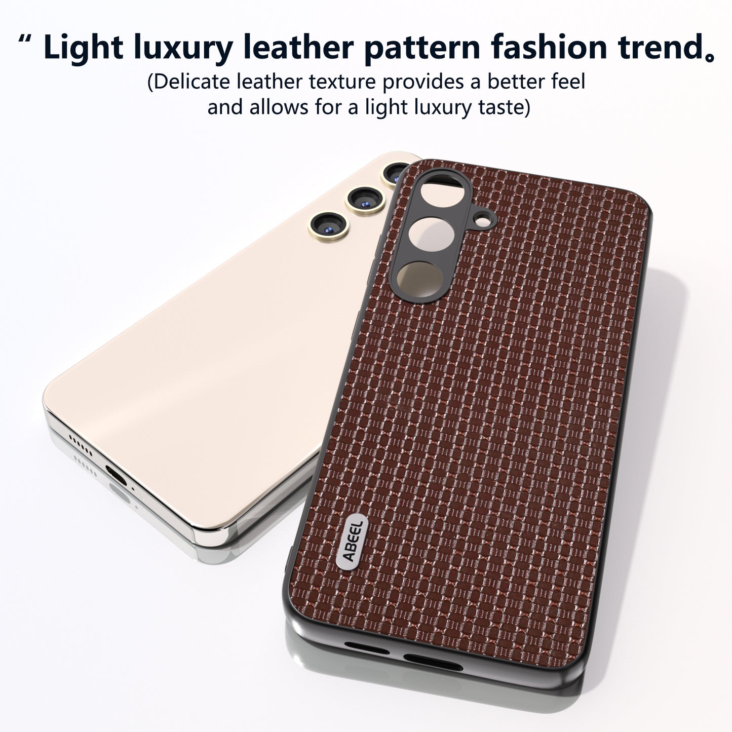 ABEEL For Samsung Galaxy S24 Phone Case Protective Shock Absorption Genuine Cow Leather Cover - Coffee