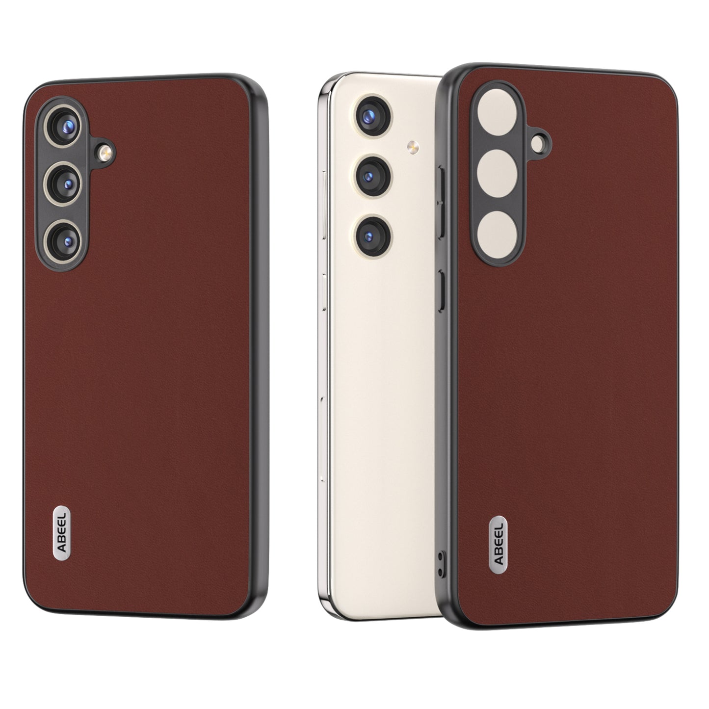 ABEEL For Samsung Galaxy S24+ Phone Case Silky Genuine Cow Leather Skin Shell - Coffee