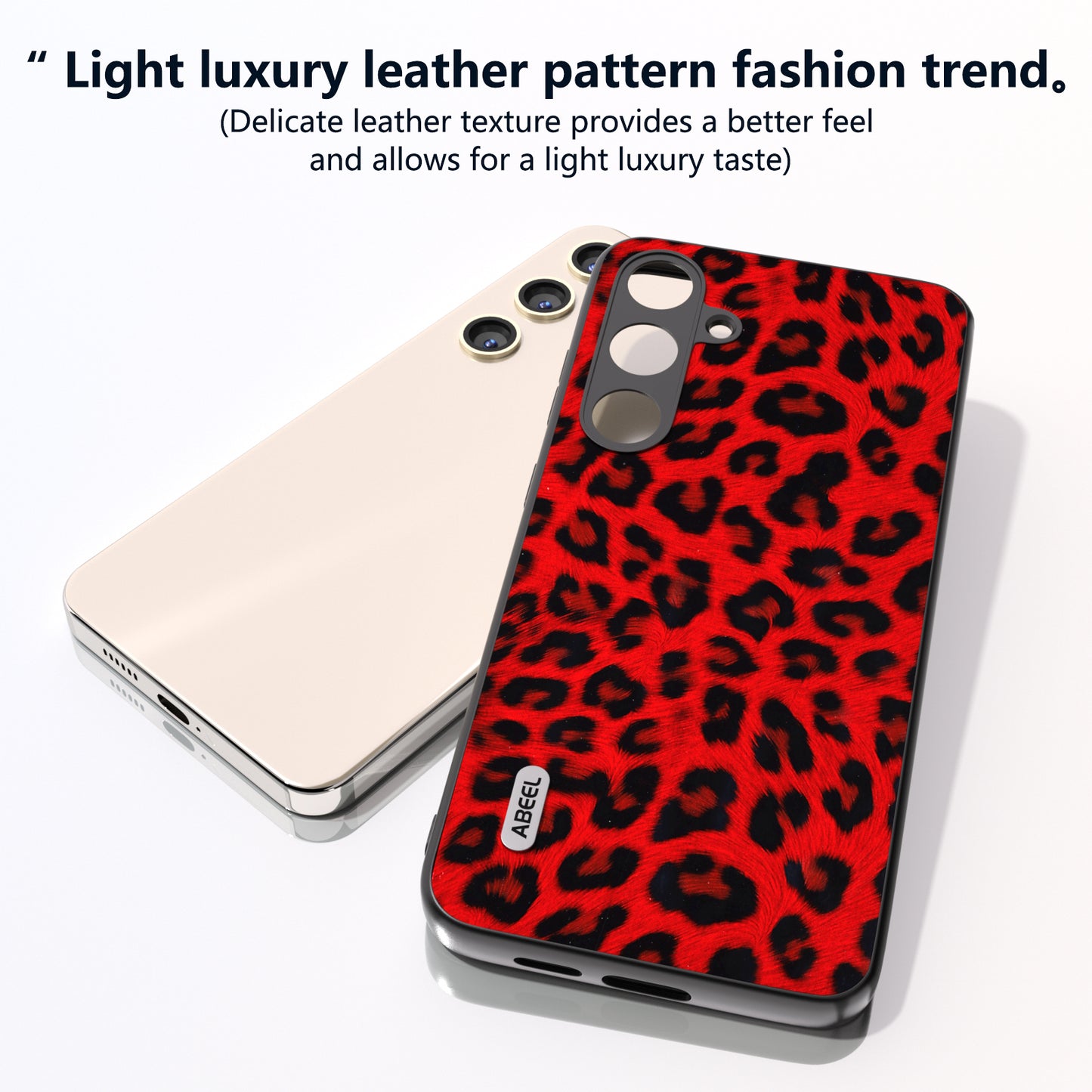 ABEEL For Samsung Galaxy S24+ Leopard Print Leather Case Anti-Scratch Cover - Red