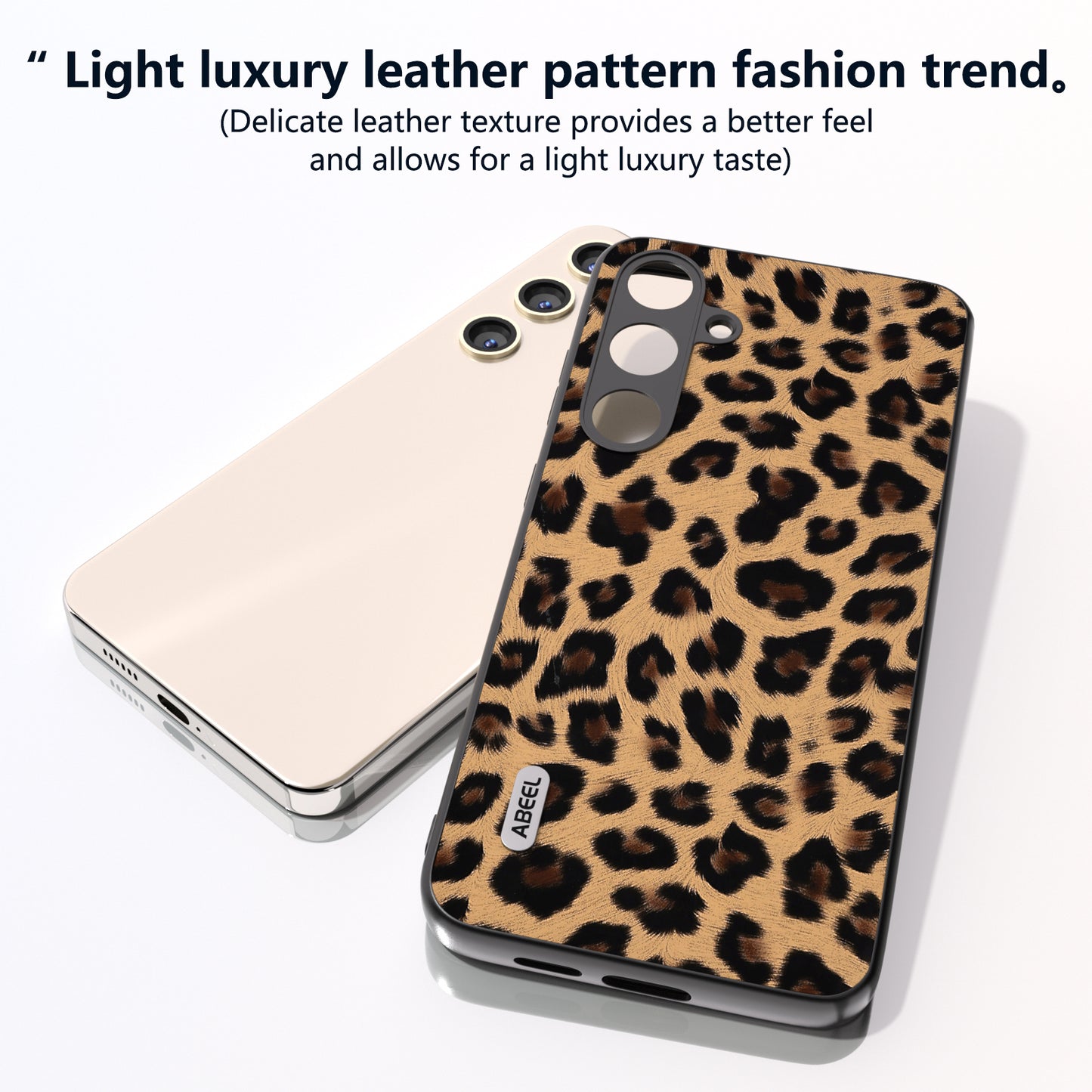 ABEEL For Samsung Galaxy S24+ Leopard Print Leather Case Anti-Scratch Cover - Champagne Gold
