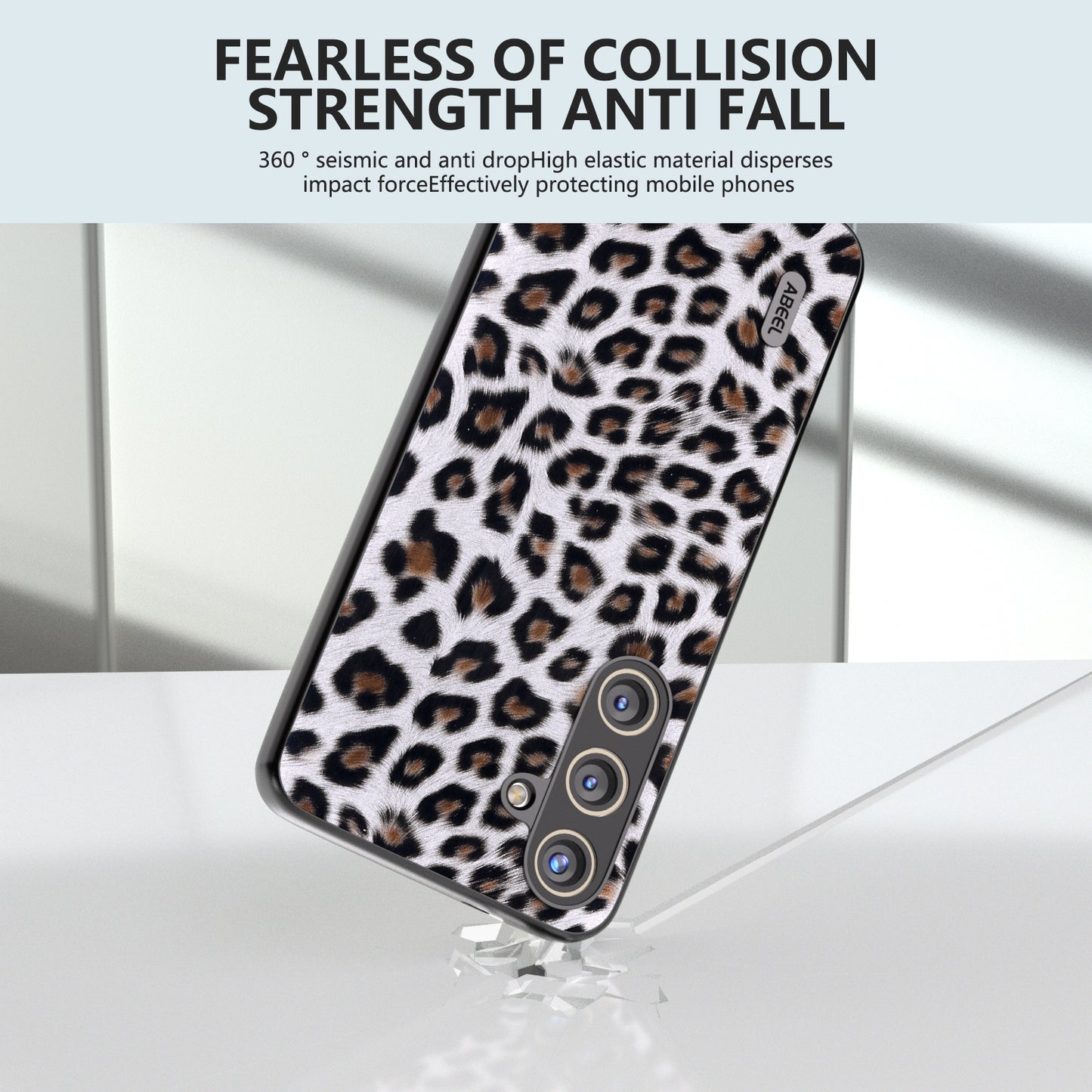ABEEL For Samsung Galaxy S24 Case Leather Coated PC+TPU Leopard Pattern Phone Cover - Silver